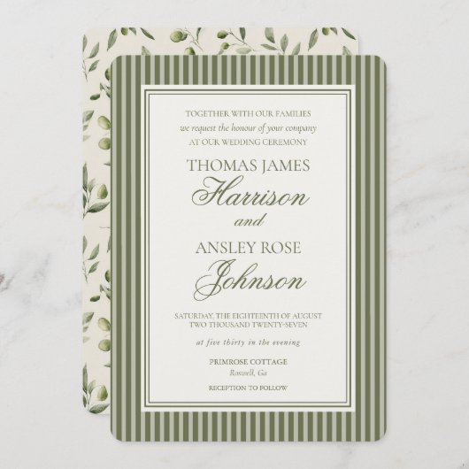 Olive Martini Tini Bit Closer Striped Wedding Kaart (Voorkant / Achterkant)