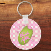 Olive Me Loves Olive You Retro Pink Check Keychain (Voorkant)