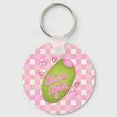 Olive Me Loves Olive You Retro Pink Check Keychain (Achterkant)