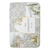 Olive Mediterraan Geel Blauw Tegel Patroon Badmat (Voorkant Verticaal)