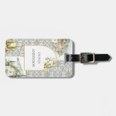 Olive Mediterraan Geel Blauw Tegel Patroon Bagagelabel (Voorkant horizontaal)