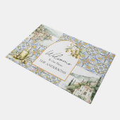 Olive Mediterraan Geel Blauw Tegel Patroon Deurmat (Schuin)