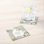 Olive Mediterraan Geel Blauw Tegel Patroon Kartonnen Onderzetters (Insitu)