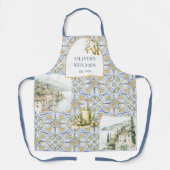 Olive Mediterraan Geel Blauw Tegel Patroon Schort (Voorkant)