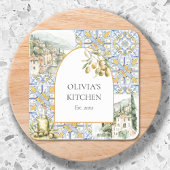 Olive Mediterraan Geel Blauw Tegel Patroon Vierkante Sticker