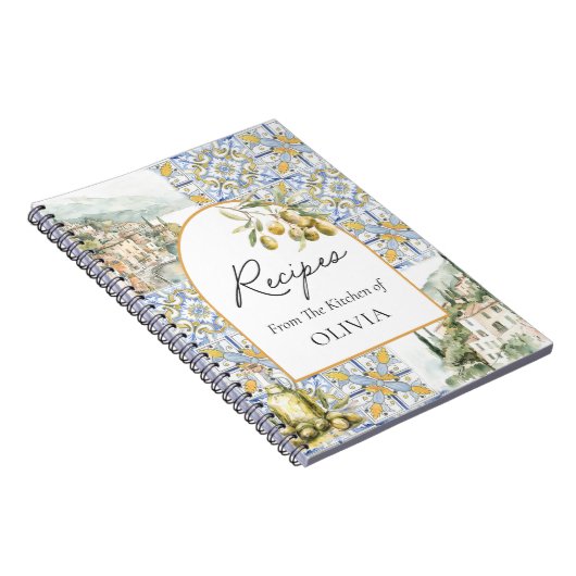 Olive Mediterrane Tegel Patroon Koken Recept Notitieboek (Rechterzijde)