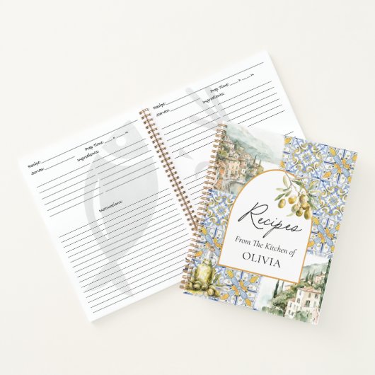 Olive Mediterrane Tegel Patten Receptenboek Notitieboek (Binnen)