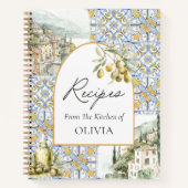 Olive Mediterrane Tegel Patten Receptenboek Notitieboek (Voorkant)