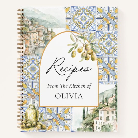 Olive Mediterrane Tegel Patten Receptenboek Notitieboek (Voorkant)