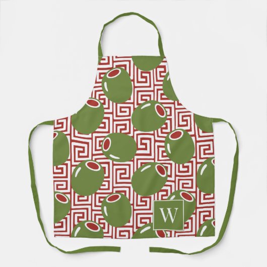 Olive Mediterranean Greek Key  Schort (Voorkant)