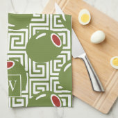 Olive Mediterranean Greek Key  Theedoek (Quarter Fold)