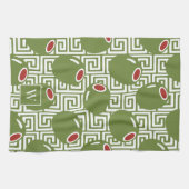 Olive Mediterranean Greek Key  Theedoek (Horizontaal)