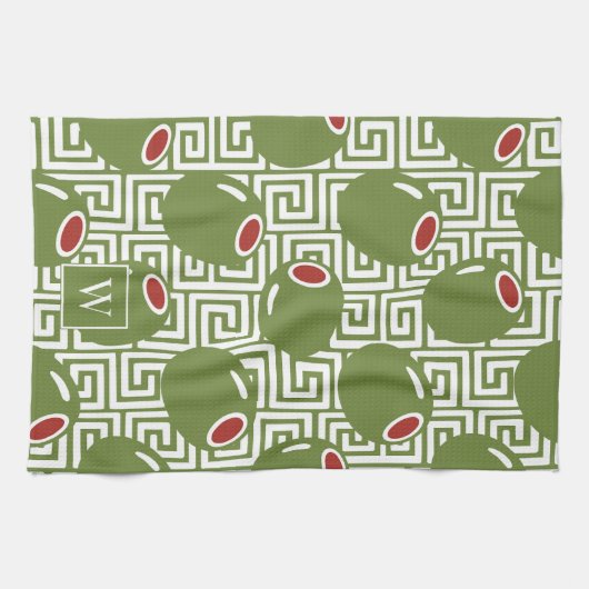 Olive Mediterranean Greek Key  Theedoek (Horizontaal)