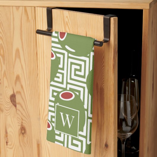 Olive Mediterranean Greek Key  Theedoek (Derde Gevouwen)