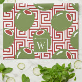 Olive Mediterranean Greek Key  Theedoek (Gevouwen)