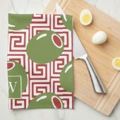 Olive Mediterranean Greek Key  Theedoek (Quarter Fold)