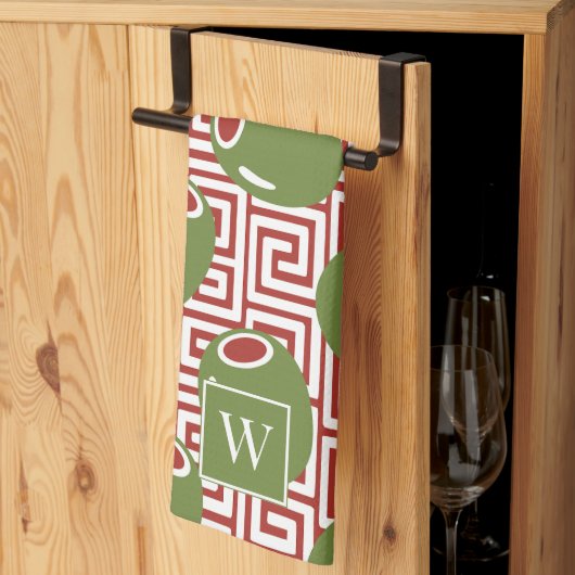 Olive Mediterranean Greek Key  Theedoek (Derde Gevouwen)