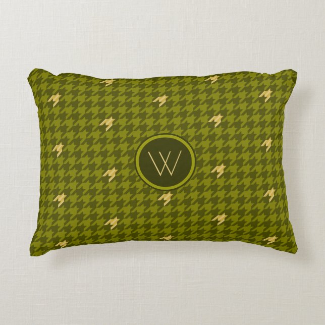 Olive met Gold Accent Houndstooth Accent Pillow Kussen (Voorkant)