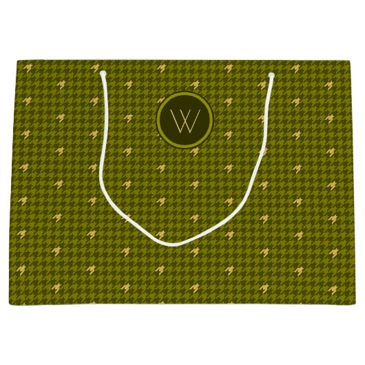 Olive met Gold Accent Houndstooth Gift Bag Groot Cadeauzakje (Voorkant)