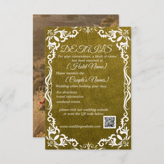 Olive Minimal Elegant Wedding Enclosure Card Informatiekaartje (Voorkant / Achterkant)