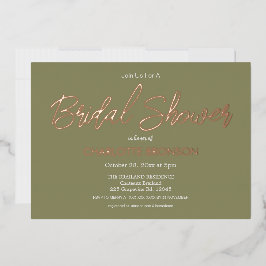 Olive Minimalist Script Bruiloftsfeest Roze Goud Folie Uitnodiging