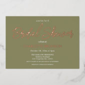 Olive Minimalist Script Bruiloftsfeest Roze Goud Folie Uitnodiging (Voorkant)