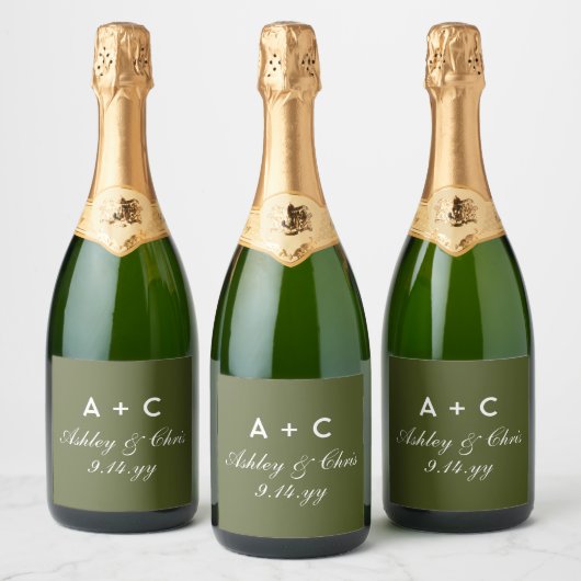 Olive Modern gepersonaliseerd champagne bruiloft d Sparkling Wijnetiket (Flessen)