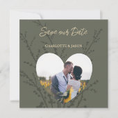 Olive Modern Photo Heart Lijst Save the Date (Voorkant)
