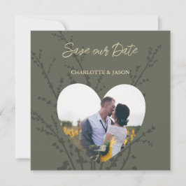 Olive Modern Photo Heart Lijst Save the Date