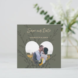 Olive Modern Photo Heart Lijst Save the Date