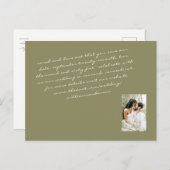 Olive Modern Script Couple Photo Save Our Date Pos Briefkaart (Voorkant / Achterkant)