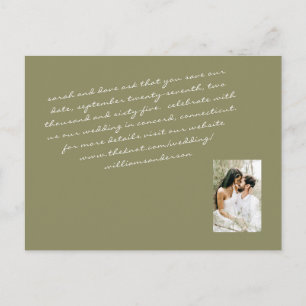 Olive Modern Script Couple Photo Save Our Date Pos Briefkaart