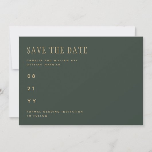 Olive Moss Green Gold Wedding BEWAAR DATUM Save The Date (Voorkant)