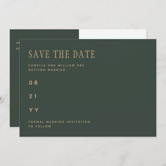 Olive Moss Green Gold Wedding BEWAAR DATUM Save The Date (Voorkant / Achterkant)