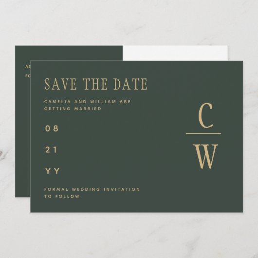 Olive Moss Green Gold Wedding BEWAAR DATUM Save The Date (Voorkant / Achterkant)