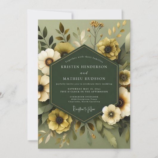Olive Muted Flora Wedding Kaart (Voorkant)