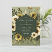 Olive Muted Flora Wedding Kaart (Staand voorkant)