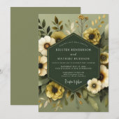 Olive Muted Flora Wedding Kaart (Voorkant / Achterkant)