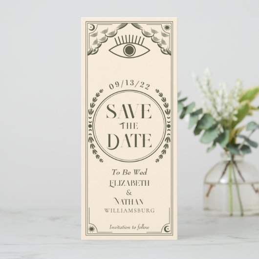  Olive Mystical Tarot Kaart Save the Date (Staand voorkant)