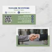 Olive & Navy Blue Professionele Pictogrammen QR-co Visitekaartje (Voorkant / Achterkant)