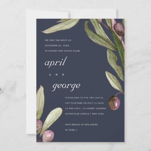 OLIVE NAVY RUSTIC FOLIAGE WE TIENDE DE KNOT INVITE BEDANKKAART (Voorkant)