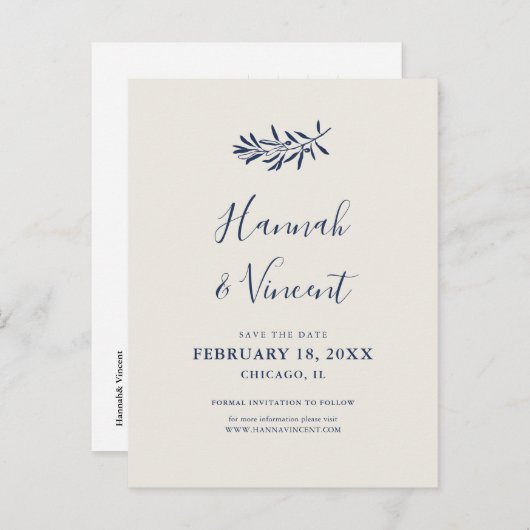Olive Navy Save the Date Briefkaart (Voorkant / Achterkant)