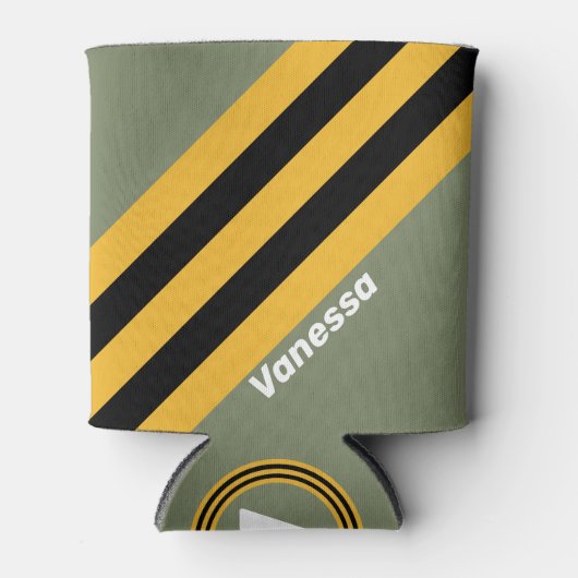 Olive Nightlight Stripes met naam Blikjeskoeler (Voorkant)