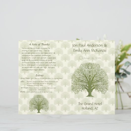 Olive Oak Wood Grain Tree Weddenprogramma (Staand voorkant)