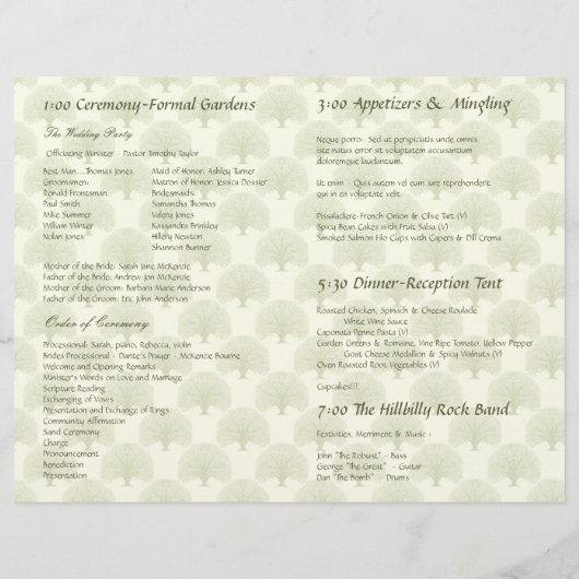 Olive Oak Wood Grain Tree Weddenprogramma (Achterkant)