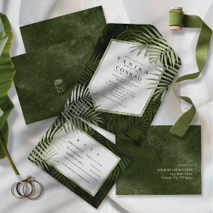 Olive Oasis Palmblad Patroon Wht Leisteen ID1324 All In One Uitnodiging