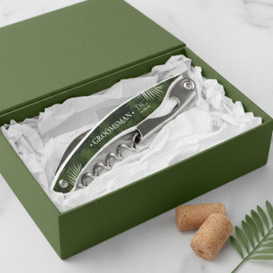 Olive Oasis Palmbladeren Patroon Bruidsjonker ID13 Kurkentrekker
