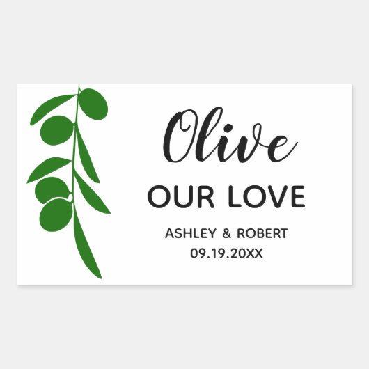 Olive Onze Liefde Stickers voor Olijfolie, Rechtho (Voorkant)