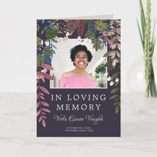 Olive Paarse groen foto begrafenisprogramma (Voorkant)