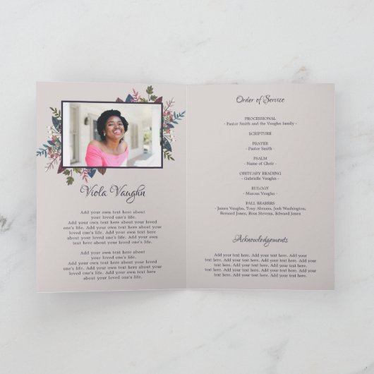 Olive Paarse groen foto begrafenisprogramma (Binnen)